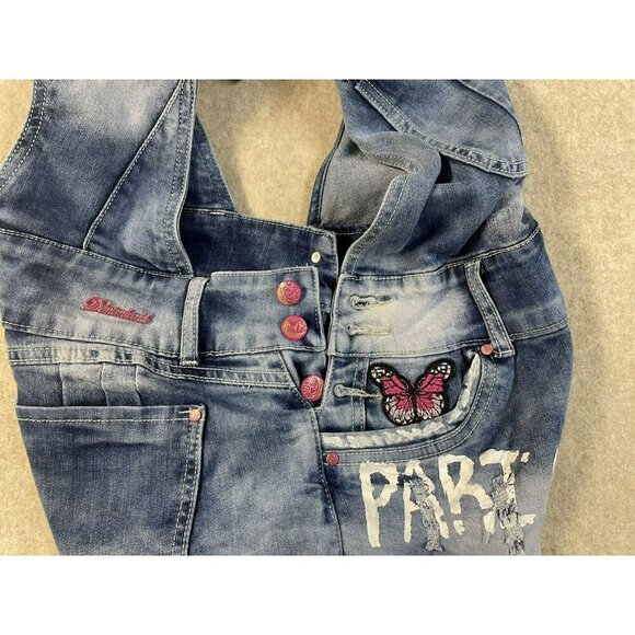 Denimland Paris Collection Jean Shortalls Fray Hem Open Back Med Fun Shorts JR's - Picture 4 of 16
